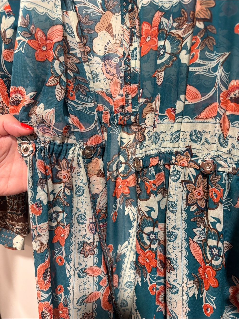 Umgee Teal Floral Boho Maxi Kimono Duster Size Medium - Picture 9 of 12